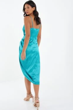 Aqua Wrap Ruched Midi Dress -Women Clothing Sales Store 00100037312 XB