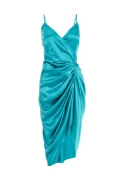 Aqua Wrap Ruched Midi Dress