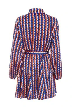 Blue Satin Geometric Mini Shirt Dress 10 Blue Satin Geometric Mini Shirt Dress -Women Clothing Sales Store 00100037330 ZB