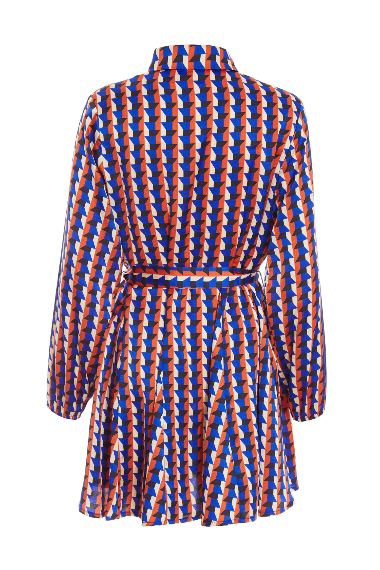 Blue Satin Geometric Mini Shirt Dress 5 Blue Satin Geometric Mini Shirt Dress - Image 5