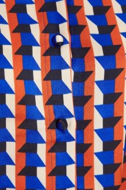 Blue Satin Geometric Mini Shirt Dress 11 Blue Satin Geometric Mini Shirt Dress -Women Clothing Sales Store 00100037330 ZS