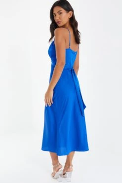 Royal Blue Satin Ruched Midi Dress 8 Royal Blue Satin Ruched Midi Dress -Women Clothing Sales Store 00100037344 XB