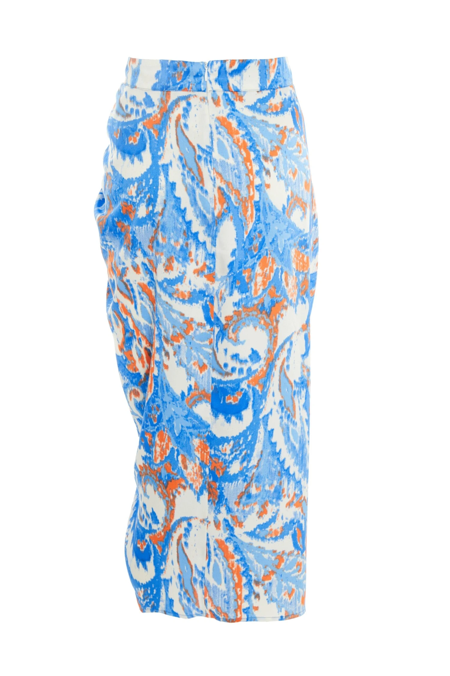 Blue Satin Aztec Print Ruched Midi Skirt 5 Blue Satin Aztec Print Ruched Midi Skirt - Image 5