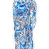 Blue Satin Aztec Print Ruched Midi Skirt 13 Blue Satin Aztec Print Ruched Midi Skirt -Women Clothing Sales Store 00100037357 ZM