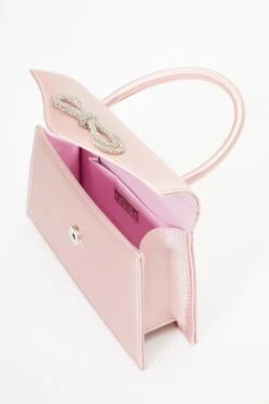 Pale Pink Satin Diamante Bow Mini Tote Bag -Women Clothing Sales Store 00100037359 XS