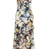 Navy Floral Satin Frill Wrap Midi Dress -Women Clothing Sales Store 00100037367 ZM