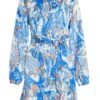 Blue Marble Print Shirt Mini Dress -Women Clothing Sales Store 00100037368 ZM