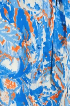 Blue Marble Print Shirt Mini Dress -Women Clothing Sales Store 00100037368 ZS