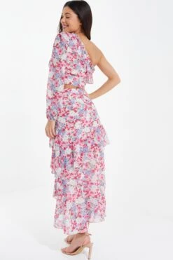 Multicoloured Chiffon Floral Frill Midi Skirt 8 Multicoloured Chiffon Floral Frill Midi Skirt -Women Clothing Sales Store 00100037369 XB