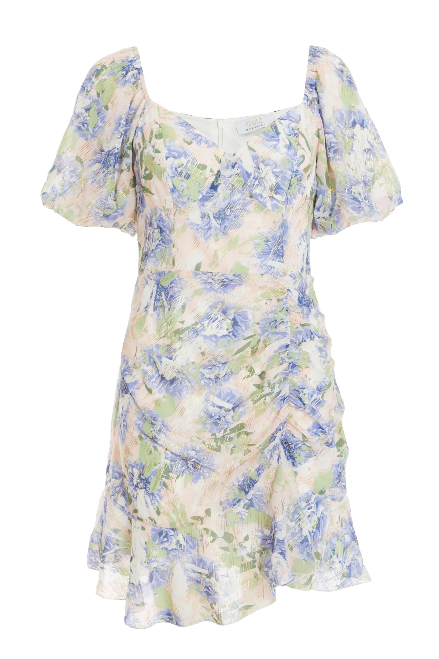 Pink Floral Chiffon Ruched Mini Dress 1 Pink Floral Chiffon Ruched Mini Dress