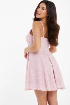 Pink Floral Skater Dress -Women Clothing Sales Store 00100037379 XB