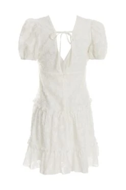 White Chiffon Floral Smock Mini Dress 10 White Chiffon Floral Smock Mini Dress -Women Clothing Sales Store 00100037383 ZB