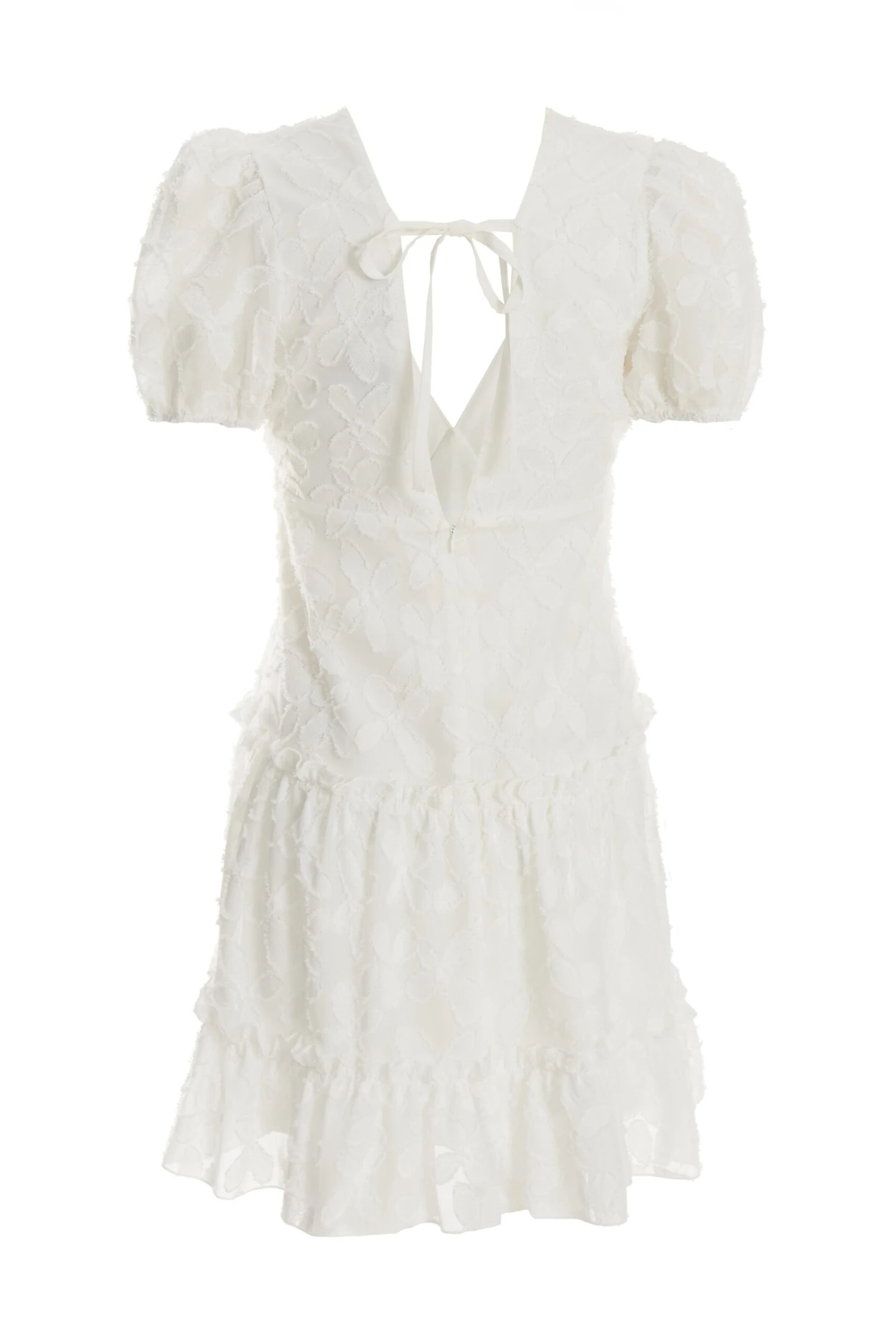 White Chiffon Floral Smock Mini Dress 5 White Chiffon Floral Smock Mini Dress - Image 5