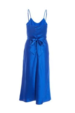 Petite Royal Blue Satin Ruched Midi Dress -Women Clothing Sales Store 00100037385 ZB