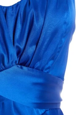 Petite Royal Blue Satin Ruched Midi Dress -Women Clothing Sales Store 00100037385 ZS