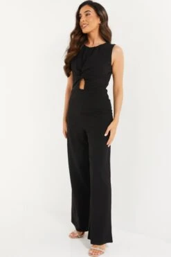 Petite Black Cut Out Palazzo Jumpsuit 9 Petite Black Cut Out Palazzo Jumpsuit -Women Clothing Sales Store 00100037399 XS