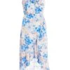 Petite Blue Floral Chiffon Wrap Midi Dress 12 Petite Blue Floral Chiffon Wrap Midi Dress -Women Clothing Sales Store 00100037405 ZM