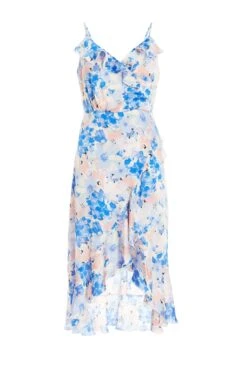 Petite Blue Floral Chiffon Wrap Midi Dress