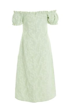 Sage Green Jacquard Bardot Midi Dress 10 Sage Green Jacquard Bardot Midi Dress -Women Clothing Sales Store 00100037420 ZB