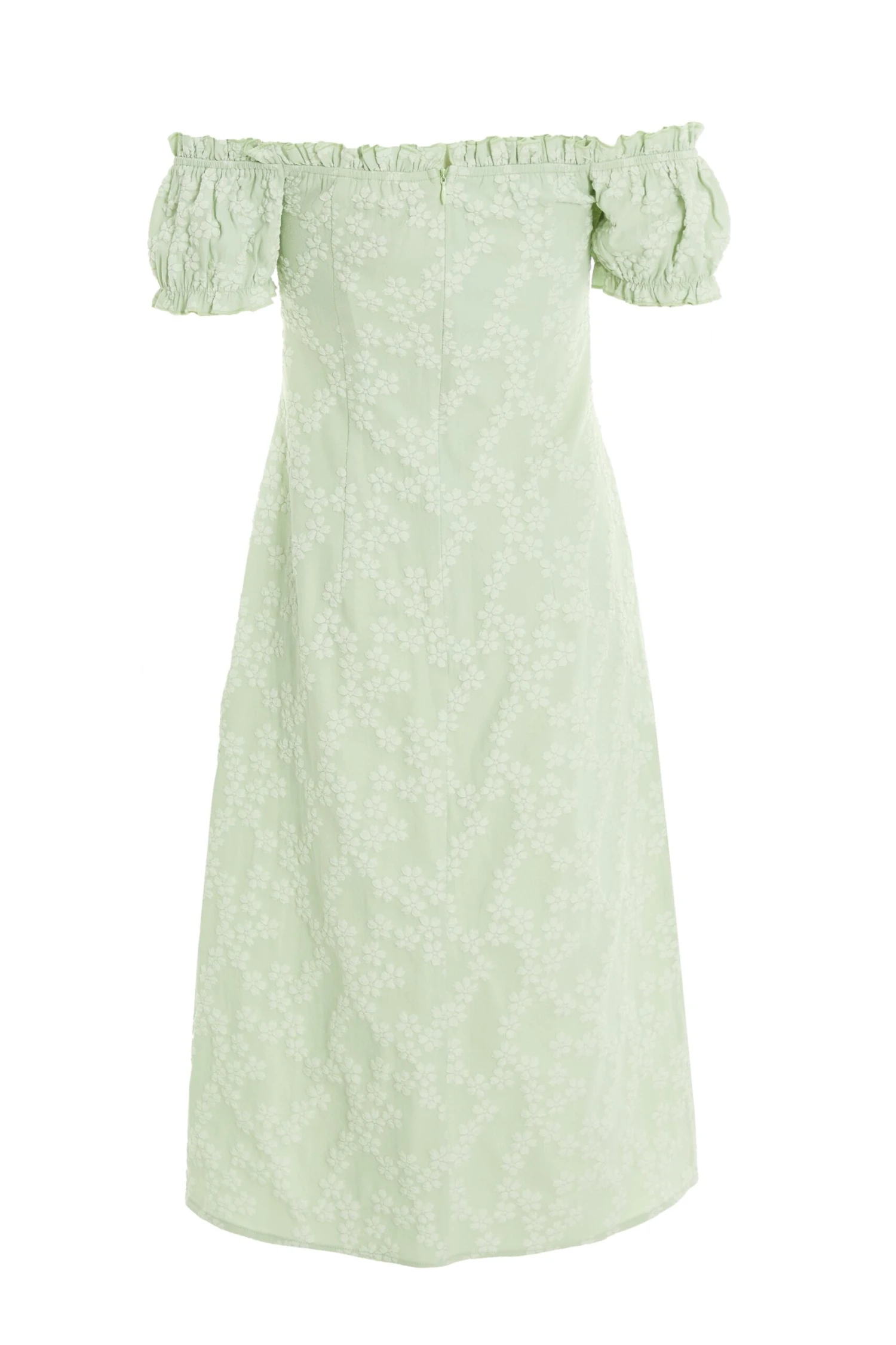 Sage Green Jacquard Bardot Midi Dress 5 Sage Green Jacquard Bardot Midi Dress - Image 5