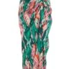 Green Satin Marble Print Ruched Midi Skirt -Women Clothing Sales Store 00100037460 ZM