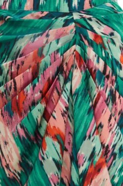 Green Satin Marble Print Ruched Midi Skirt -Women Clothing Sales Store 00100037460 ZS