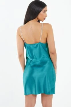 Aqua Blue Diamante Satin Mini Dress 8 Aqua Blue Diamante Satin Mini Dress -Women Clothing Sales Store 00100037469 XB