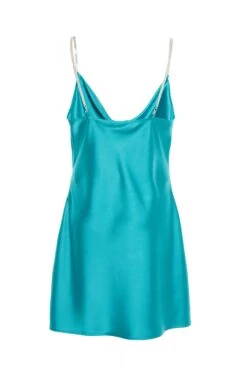 Aqua Blue Diamante Satin Mini Dress 10 Aqua Blue Diamante Satin Mini Dress -Women Clothing Sales Store 00100037469 ZB