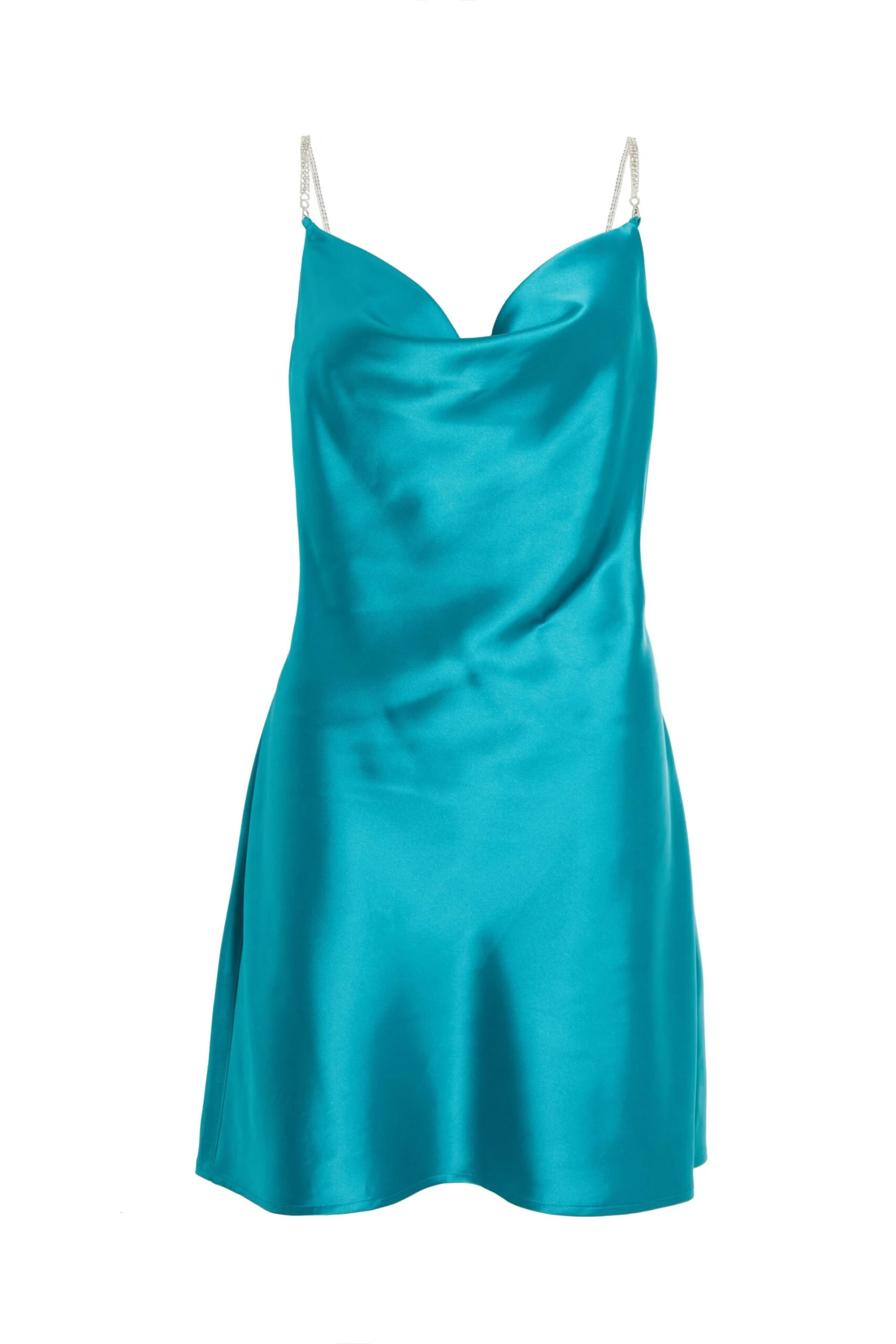 Aqua Blue Diamante Satin Mini Dress 1 Aqua Blue Diamante Satin Mini Dress