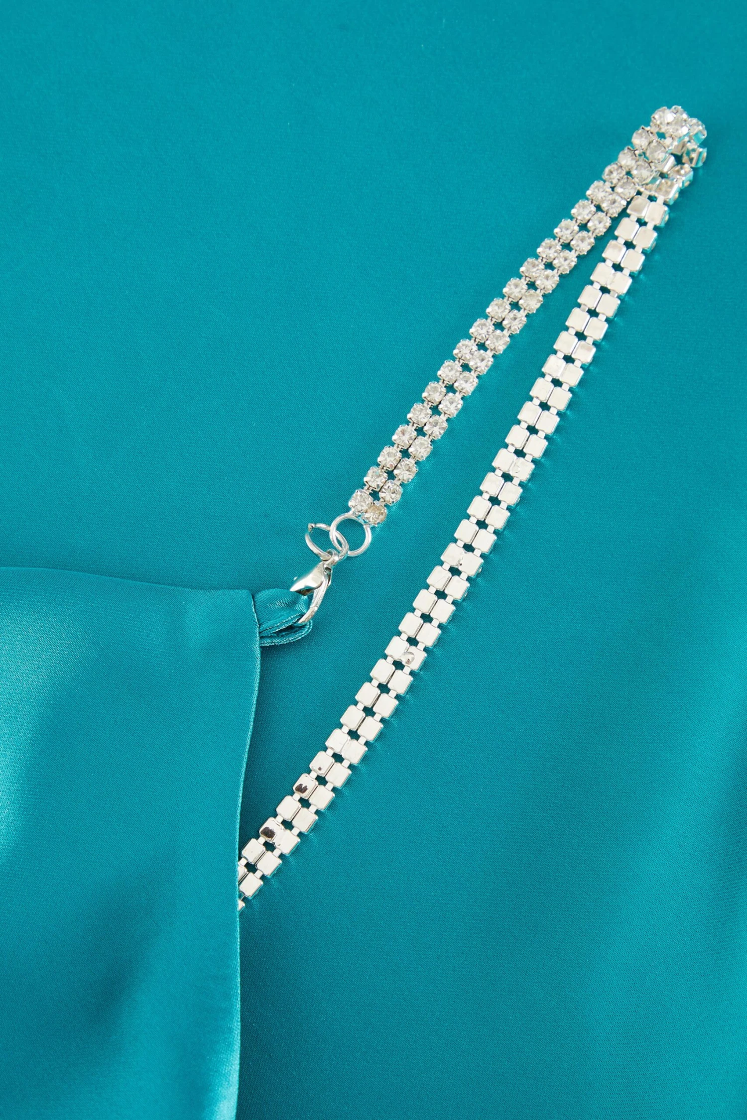 Aqua Blue Diamante Satin Mini Dress 6 Aqua Blue Diamante Satin Mini Dress - Image 6