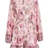 Pink Satin Paisley Print Mini Shirt Dress 13 Pink Satin Paisley Print Mini Shirt Dress -Women Clothing Sales Store 00100037473 ZM