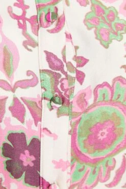 Pink Satin Paisley Print Mini Shirt Dress -Women Clothing Sales Store 00100037473 ZS