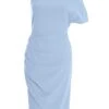 Light Blue One Shoulder Ruched Midi Dress -Women Clothing Sales Store 00100037477 ZM