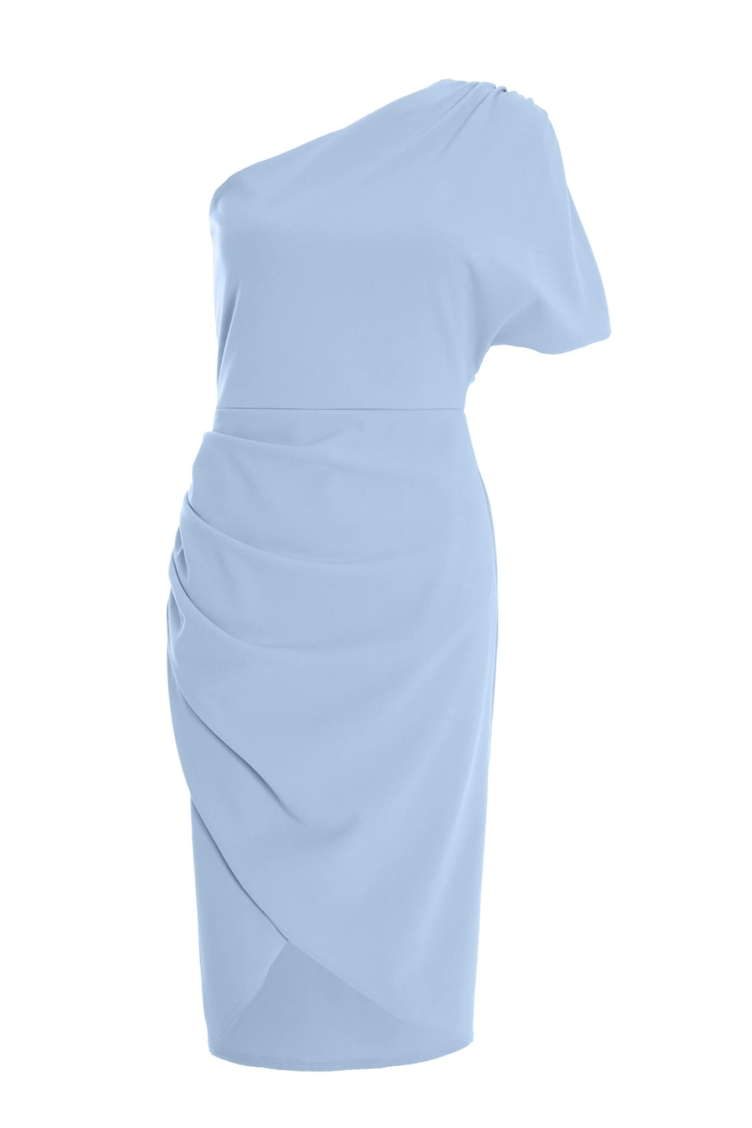 Light Blue One Shoulder Ruched Midi Dress 1 Light Blue One Shoulder Ruched Midi Dress