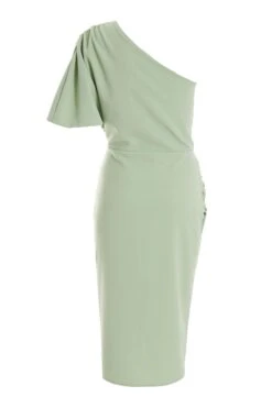 Sage Green One Shoulder Ruched Midi Dress 10 Sage Green One Shoulder Ruched Midi Dress -Women Clothing Sales Store 00100037478 ZB