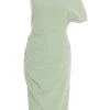 Sage Green One Shoulder Ruched Midi Dress 12 Sage Green One Shoulder Ruched Midi Dress -Women Clothing Sales Store 00100037478 ZM