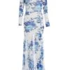 Blue Floral Mesh Maxi Dress -Women Clothing Sales Store 00100037489 ZM