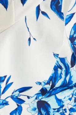 Blue Floral Dip Hem Frill Midi Dress -Women Clothing Sales Store 00100037491 ZS