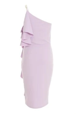 Lilac One Shoulder Frill Midi Dress -Women Clothing Sales Store 00100037493 ZB