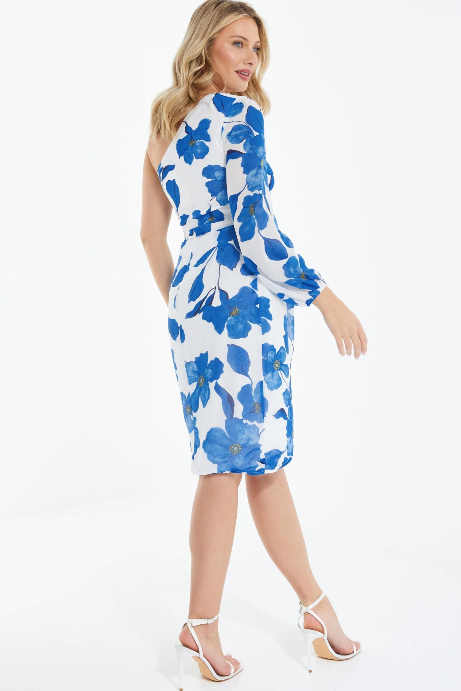 Blue Floral Chiffon Midi Dress 3 Blue Floral Chiffon Midi Dress - Image 3