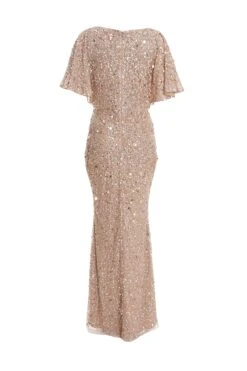Taupe Sequin Batwing Maxi Dress -Women Clothing Sales Store 00100037505 ZB
