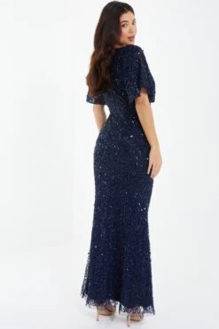 Navy Sequin Batwing Maxi Dress -Women Clothing Sales Store 00100037506 XB