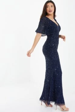 Navy Sequin Batwing Maxi Dress -Women Clothing Sales Store 00100037506 XS