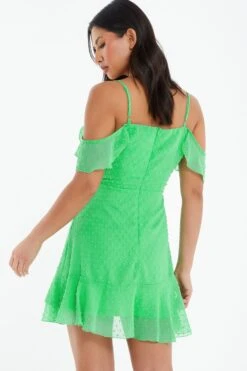 Green Chiffon Polka Dot Skater Dress 8 Green Chiffon Polka Dot Skater Dress -Women Clothing Sales Store 00100037557 XB