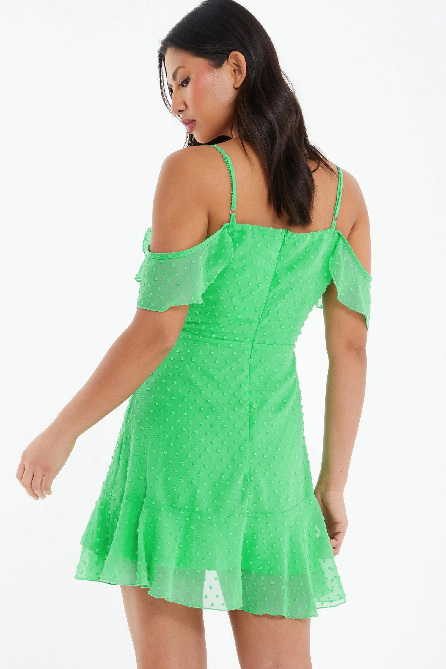 Green Chiffon Polka Dot Skater Dress 3 Green Chiffon Polka Dot Skater Dress - Image 3