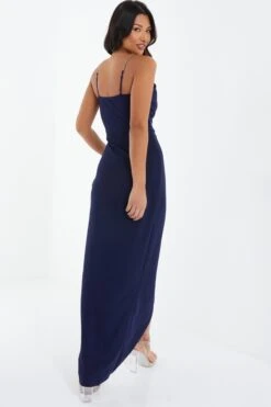 Navy Diamante Wrap Maxi Dress -Women Clothing Sales Store 00100037574 XB