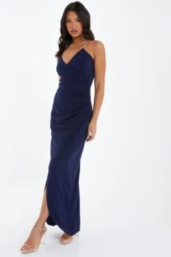 Navy Diamante Wrap Maxi Dress -Women Clothing Sales Store 00100037574 XS