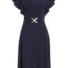 Navy Wrap Dip Hem Midi Dress -Women Clothing Sales Store 00100037578 ZM