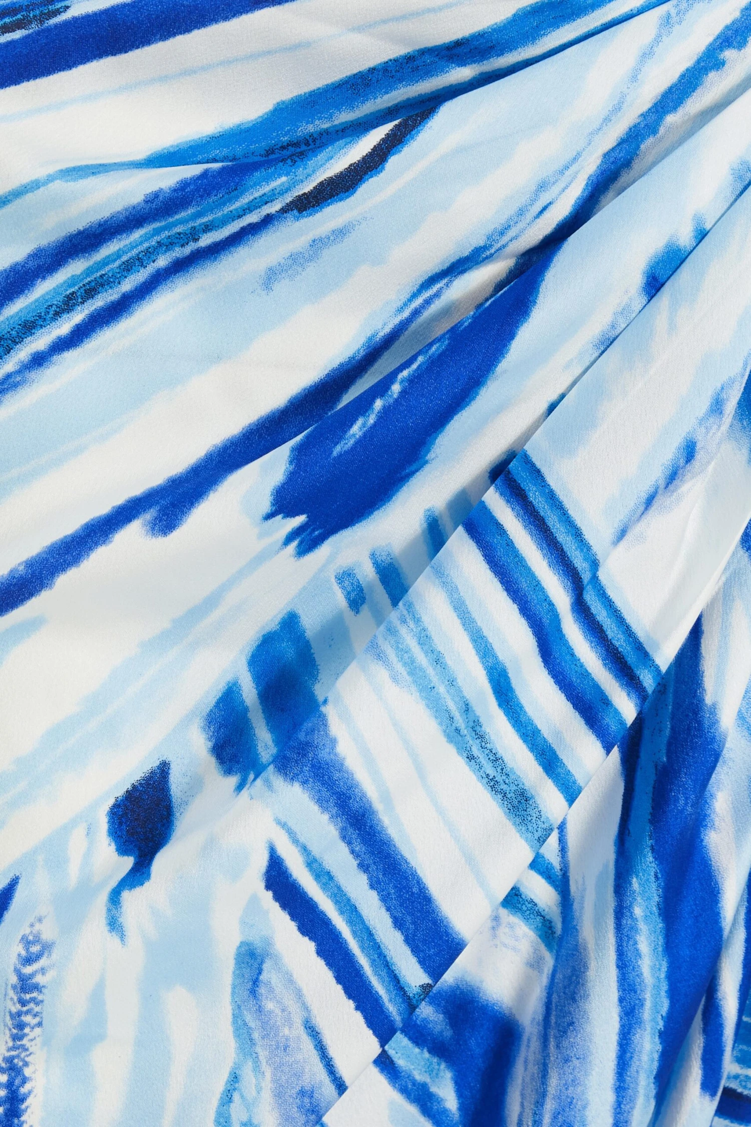 Blue Satin Brush Stroke Ruched Midi Dress 6 Blue Satin Brush Stroke Ruched Midi Dress - Image 6