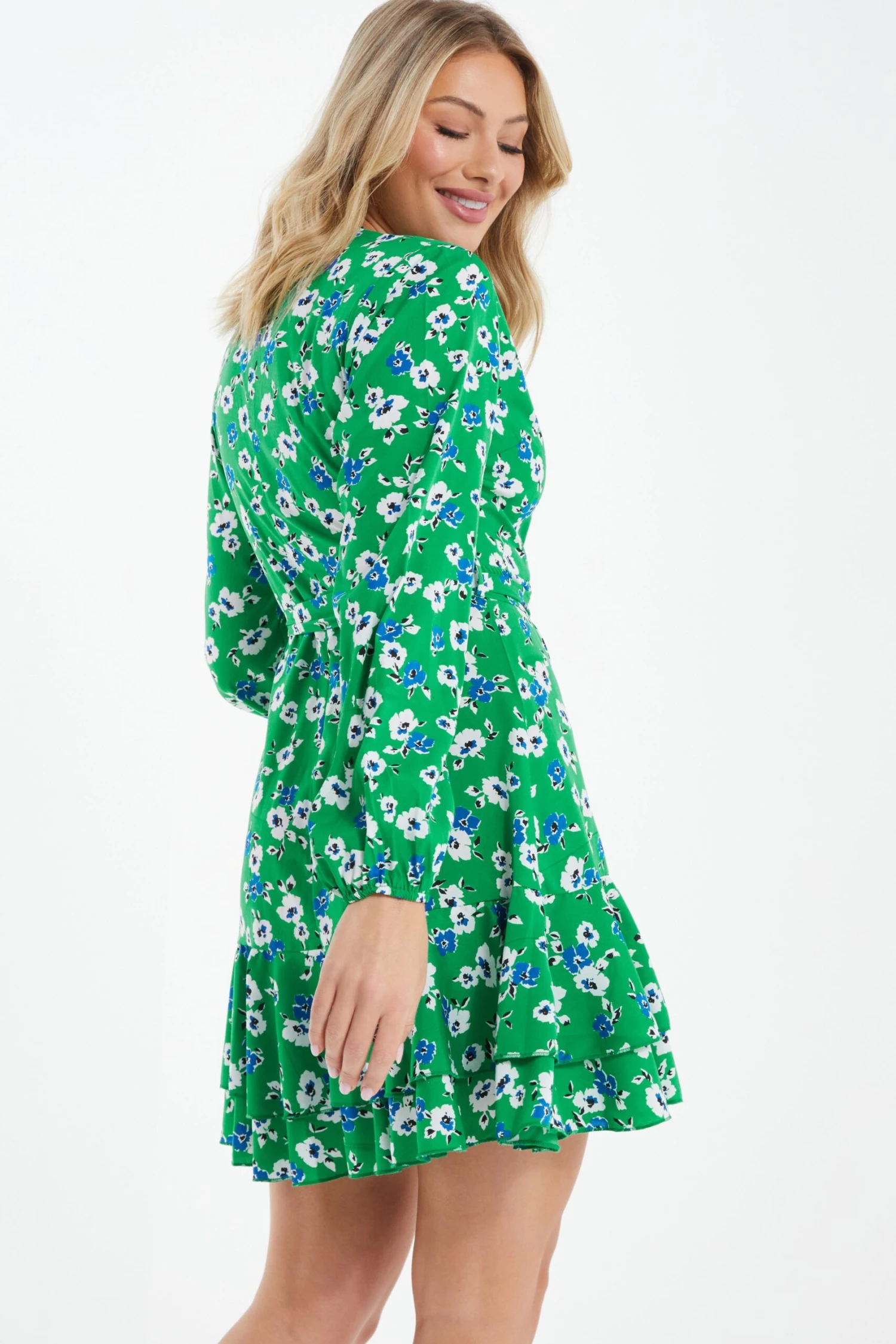 Green Floral Print Skater Mini Dress 3 Green Floral Print Skater Mini Dress - Image 3